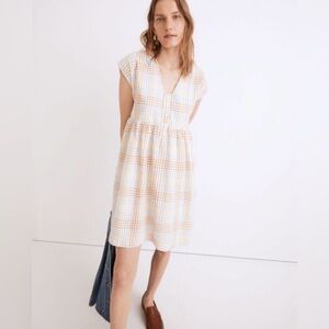 Madewell Cap-Sleeve Button-Front Mini Dress in Plaid